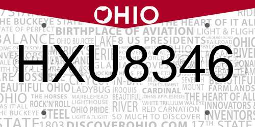 HXU8346 Ohio License Plate