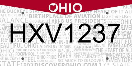 HXV1237 Ohio License Plate
