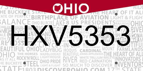 HXV5353 Ohio License Plate