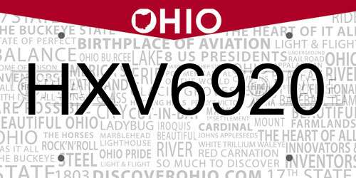 HXV6920 Ohio License Plate