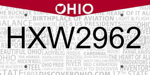 HXW2962 Ohio License Plate