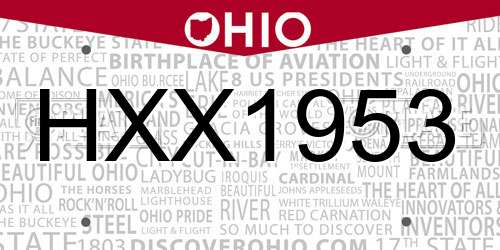 HXX1953 Ohio License Plate