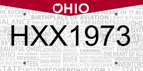 HXX1973 Ohio License Plate