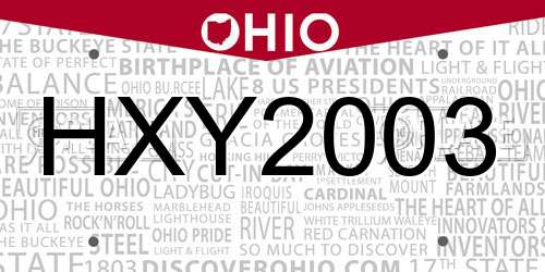 HXY2003 Ohio License Plate