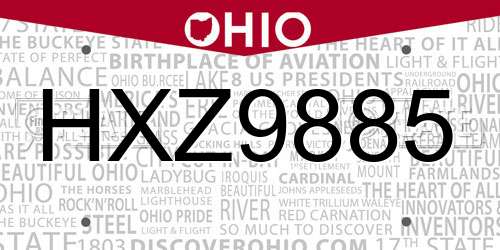 HXZ9885 Ohio License Plate