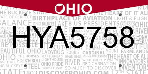 HYA5758 Ohio License Plate