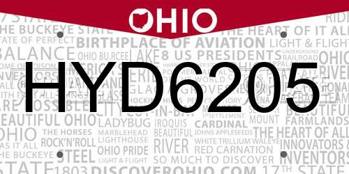 HYD6205 Ohio License Plate