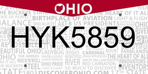 HYK5859 Ohio License Plate