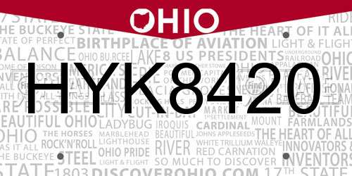 HYK8420 Ohio License Plate