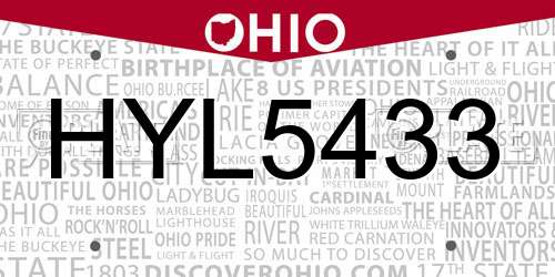 HYL5433 Ohio License Plate