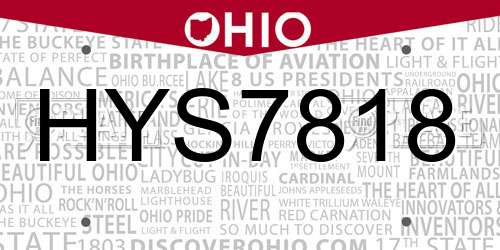 HYS7818 Ohio License Plate
