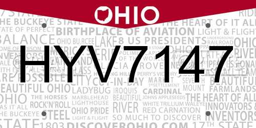 HYV7147 Ohio License Plate