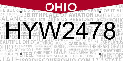 HYW2478 Ohio License Plate