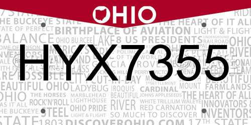 HYX7355 Ohio License Plate
