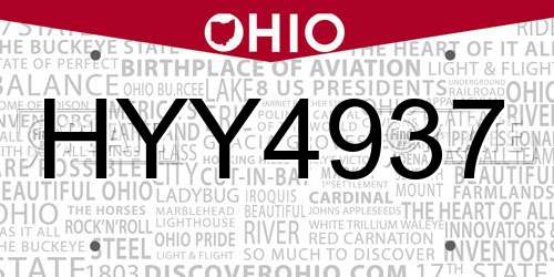 HYY4937 Ohio License Plate