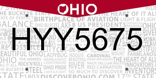 HYY5675 Ohio License Plate
