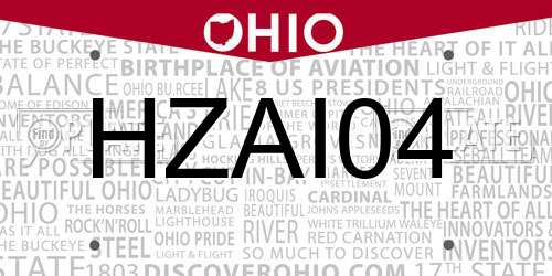 HZAI04 Ohio License Plate