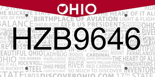 HZB9646 Ohio License Plate