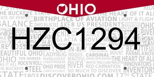 HZC1294 Ohio License Plate