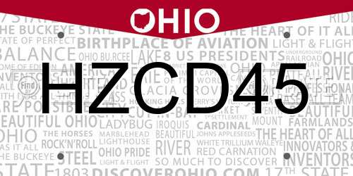 HZCD45 Ohio License Plate