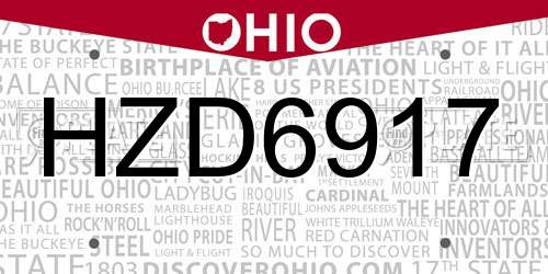 HZD6917 Ohio License Plate