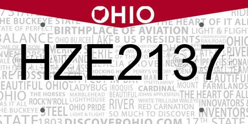 HZE2137 Ohio License Plate