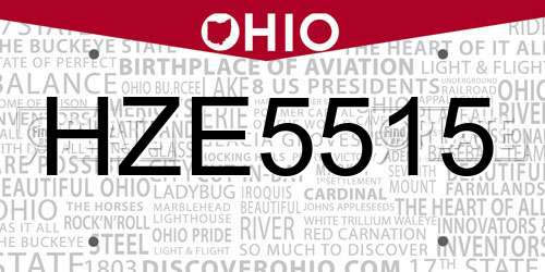 HZE5515 Ohio License Plate