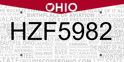 HZF5982 Ohio License Plate