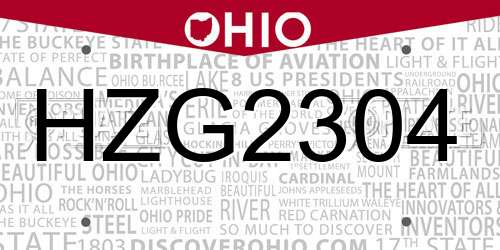 HZG2304 Ohio License Plate