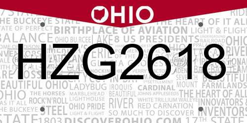 HZG2618 Ohio License Plate