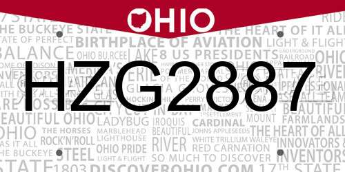 HZG2887 Ohio License Plate