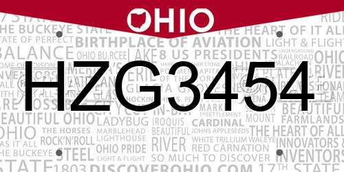 HZG3454 Ohio License Plate
