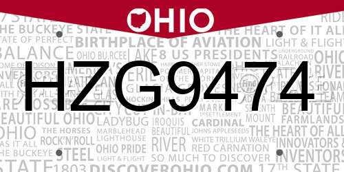 HZG9474 Ohio License Plate