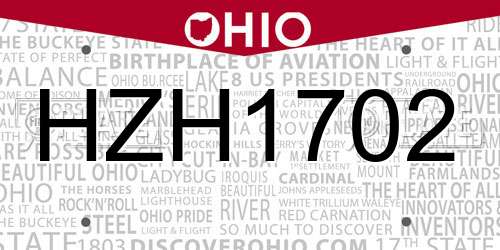 HZH1702 Ohio License Plate
