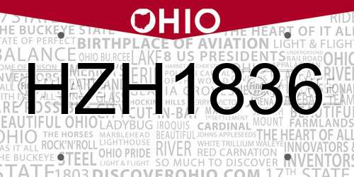 HZH1836 Ohio License Plate
