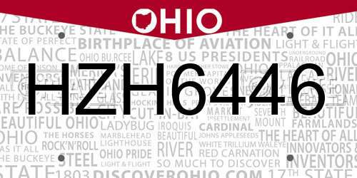 HZH6446 Ohio License Plate