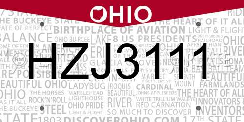 HZJ3111 Ohio License Plate