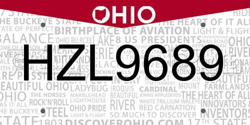 HZL9689 Ohio License Plate