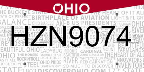 HZN9074 Ohio License Plate