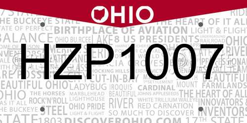 HZP1007 Ohio License Plate