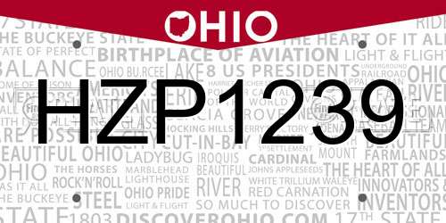 HZP1239 Ohio License Plate