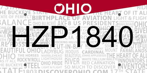 HZP1840 Ohio License Plate