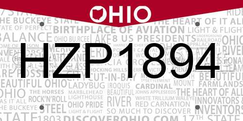 HZP1894 Ohio License Plate