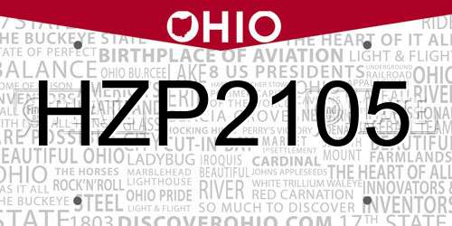 HZP2105 Ohio License Plate