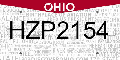 HZP2154 Ohio License Plate