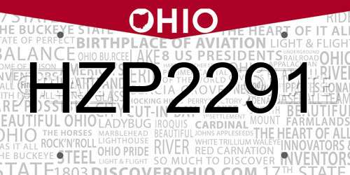 HZP2291 Ohio License Plate