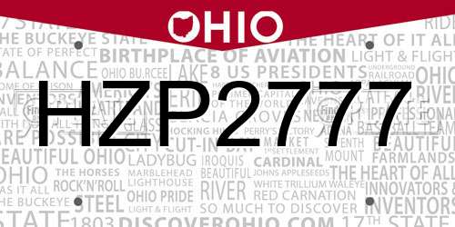 HZP2777 Ohio License Plate