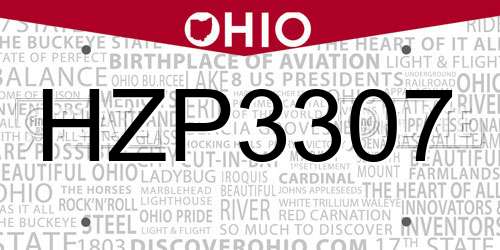 HZP3307 Ohio License Plate