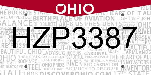 HZP3387 Ohio License Plate