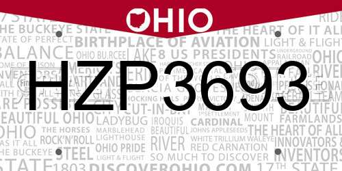 HZP3693 Ohio License Plate